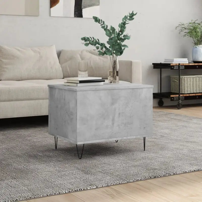 Eenvoudige salontafel met bewerkt hout en metalen poten - Betongrijs / 1 - Salontafels