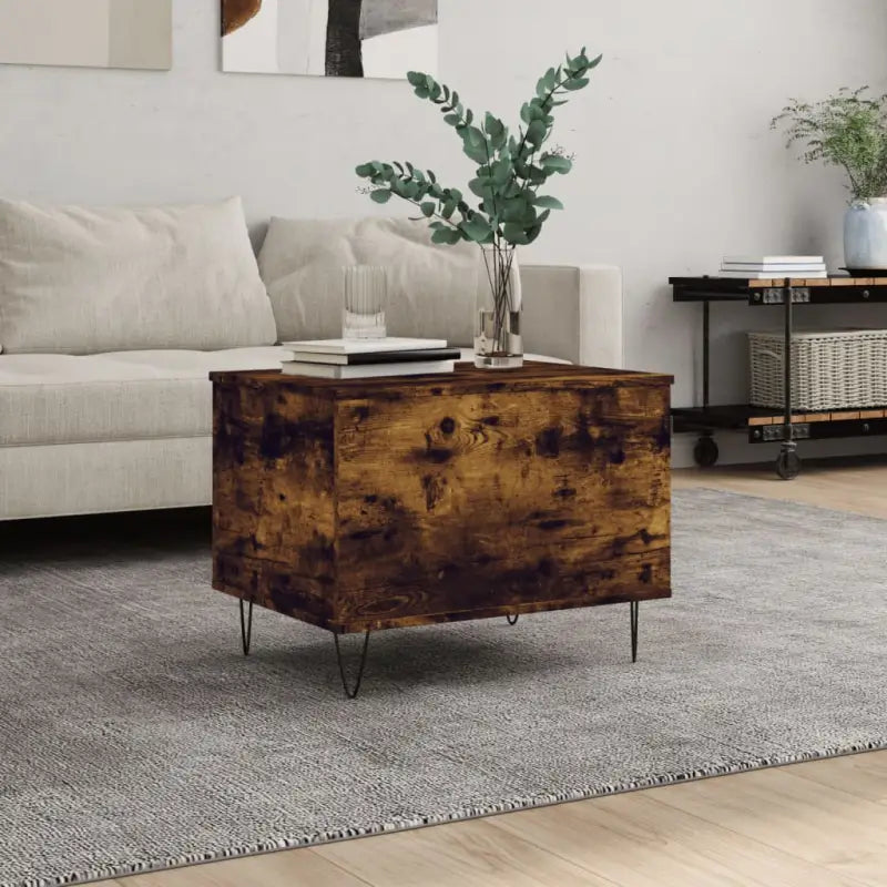Eenvoudige salontafel met bewerkt hout en metalen poten - Gerookt eiken / 1 - Salontafels