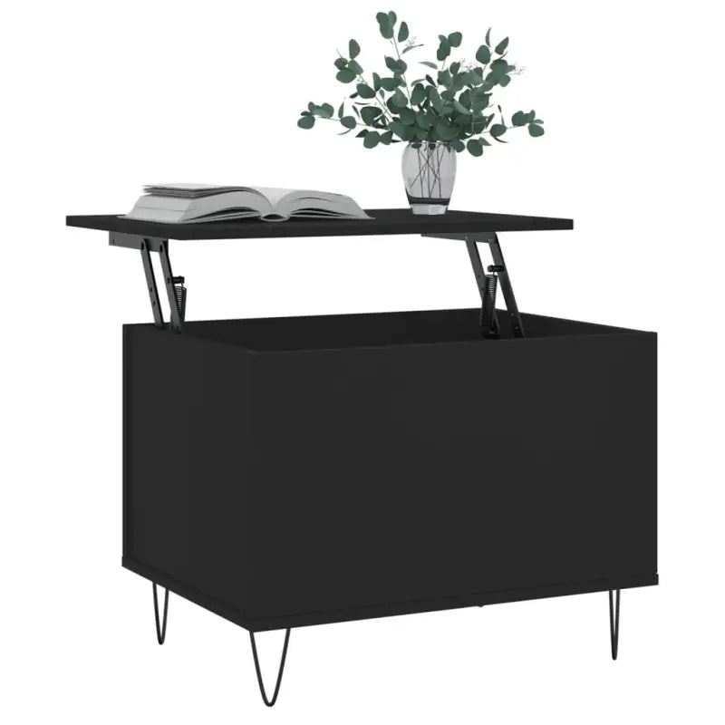 Eenvoudige salontafel met bewerkt hout en metalen poten - Salontafels