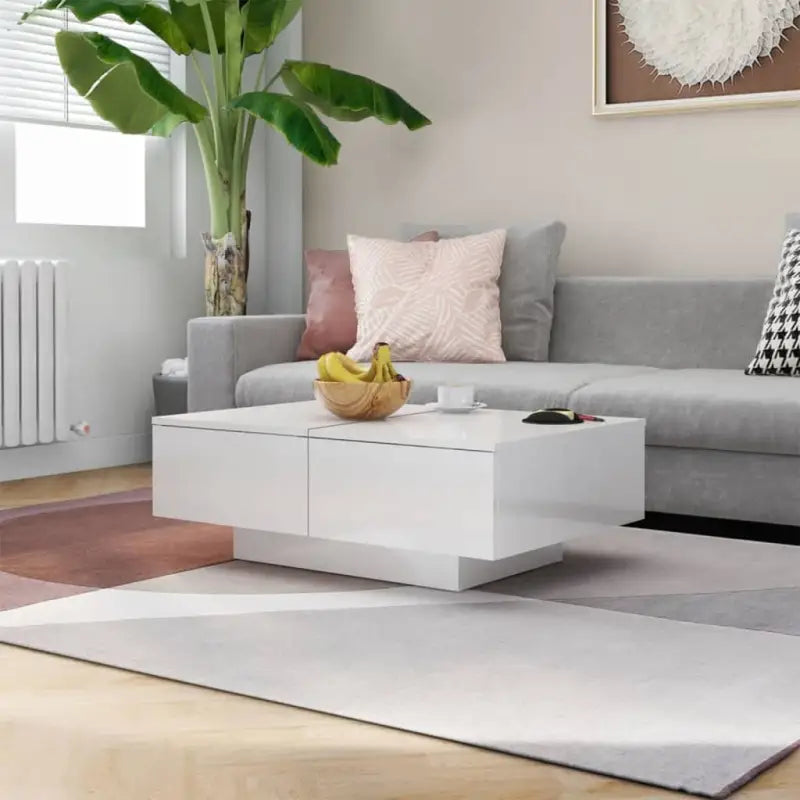 Eenvoudige salontafel van bewerkt hout met elegante afwerking - Hoogglans wit / 90 x 60 x 31 cm / 1 - Salontafels