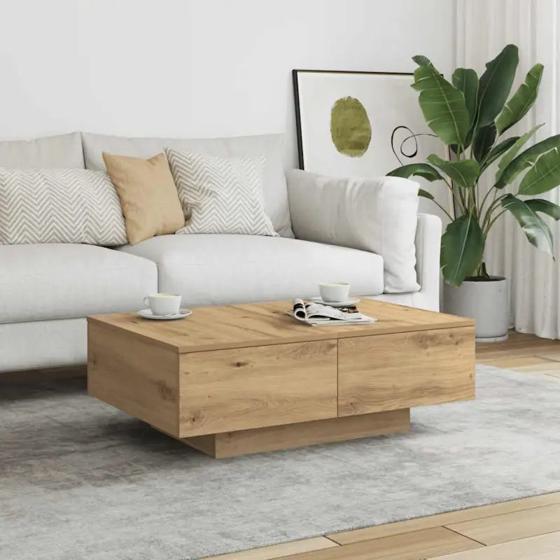 Eenvoudige salontafel van bewerkt hout met elegante afwerking - artisanaal eikenkleurig / 90 x 60 x 31 cm / 1