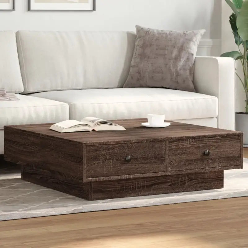 Eenvoudige salontafel van bewerkt hout met elegante afwerking - bruin eikenkleur / 90 x 90 x 28 cm / 1 - Salontafels