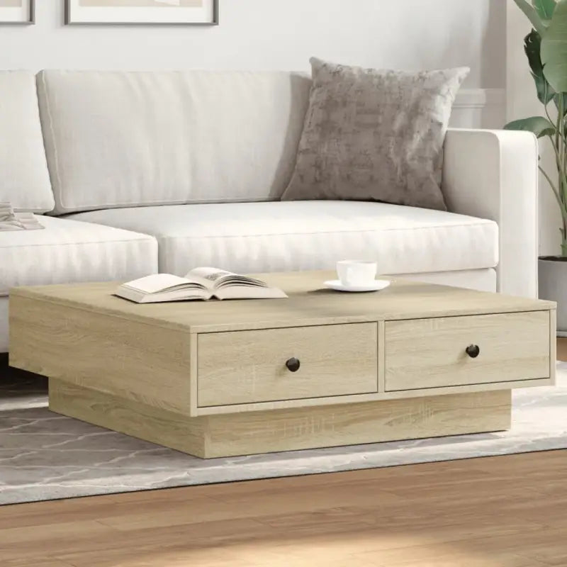 Eenvoudige salontafel van bewerkt hout met elegante afwerking - Sonoma eiken / 90 x 90 x 28 cm / 1 - Salontafels
