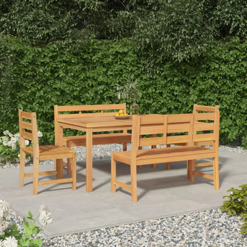 Eethoek in massief teakhout met stevig tafelblad en fijn geschuurd hout - 150 cm tafellengte / 2x Bank + 2x stoel