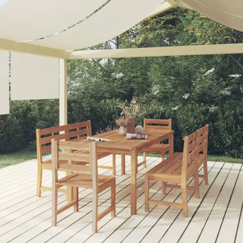 Eethoek in massief teakhout met stevig tafelblad en fijn geschuurd hout - 180 cm tafellengte / 2x Bank + 2x stoel