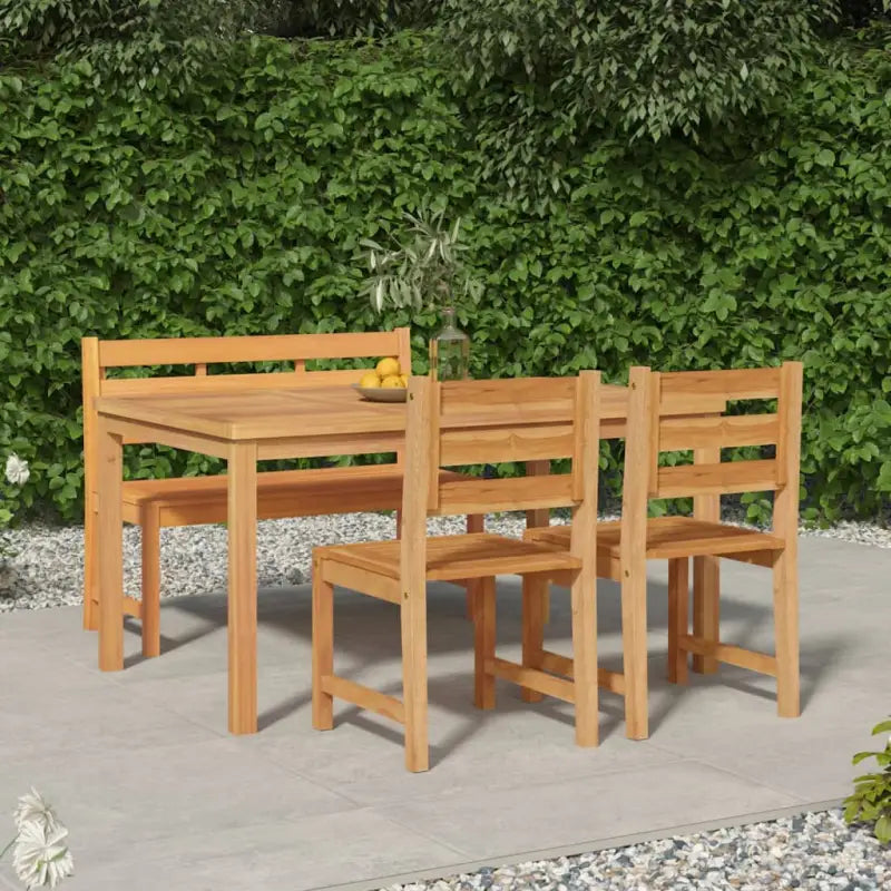 Eethoek in massief teakhout met stevig tafelblad en fijn geschuurd hout - 150 cm tafellengte / Bank + 2x stoel + Tafel
