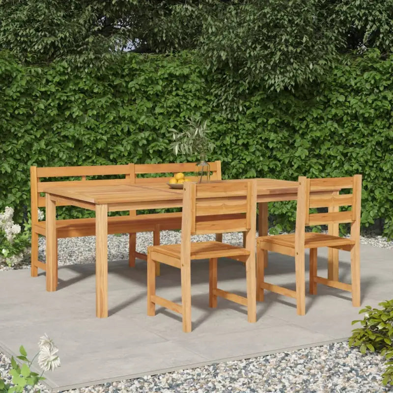 Eethoek in massief teakhout met stevig tafelblad en fijn geschuurd hout - 200 cm tafellengte / Bank + 2x stoel + Tafel