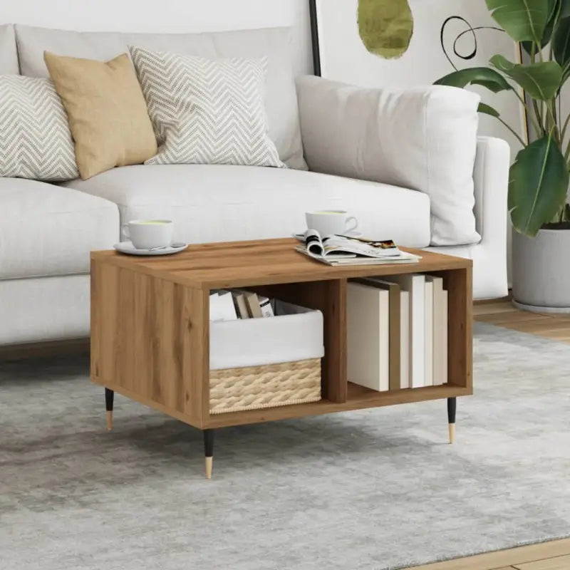 Eetkamer- en salontafels met bewerkt hout en metalen poten - artisanaal eikenkleurig / 1 - Salontafels