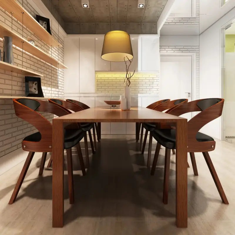Eetkamerstoelen met houten frame levering bevat elegant en modern ontwerp - Zwart en donkerbruin / 6 - Eetkamerstoelen