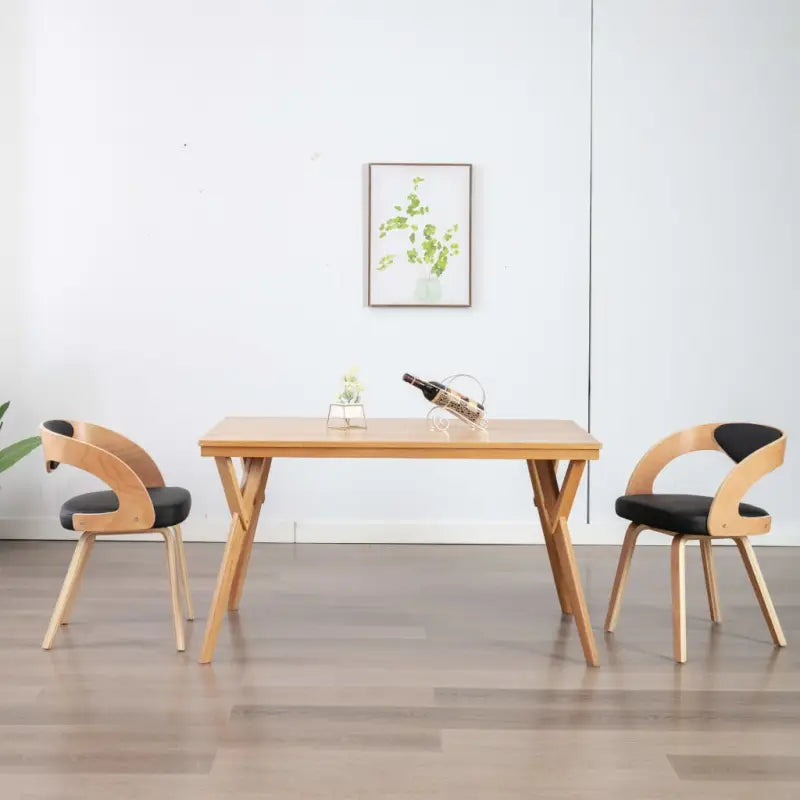Eetkamerstoelen met houten frame levering bevat elegant en modern ontwerp - Zwart en lichtbruin / 2 - Eetkamerstoelen