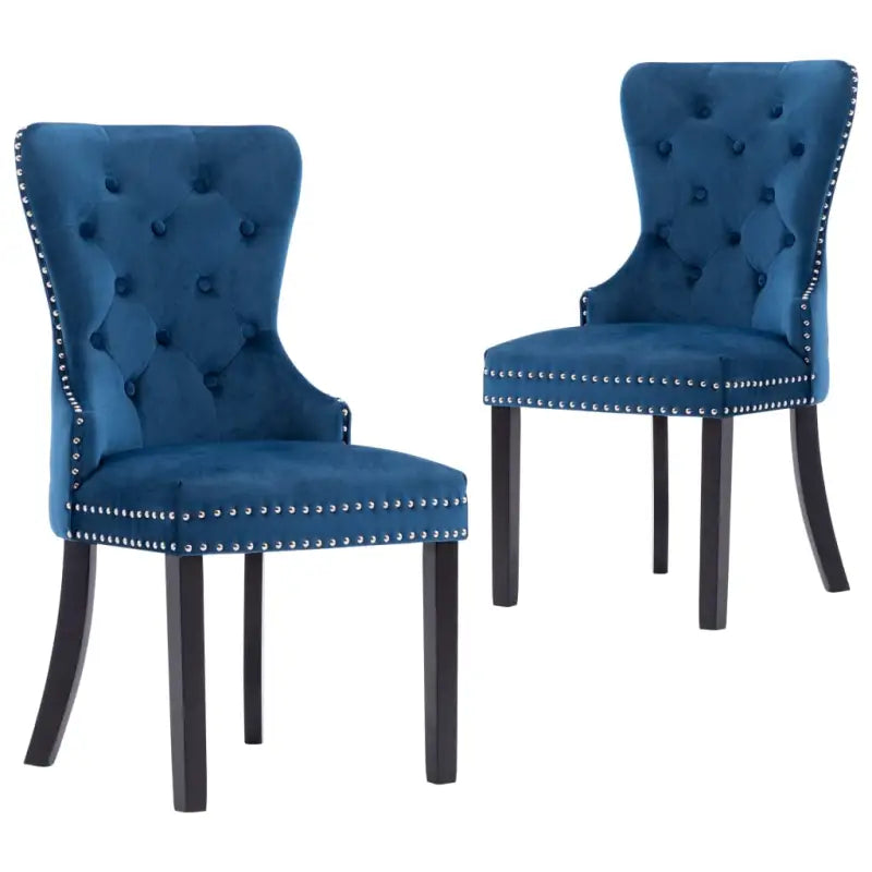 Eetkamerstoelen met massief rubberwood en zachte fluwelen bekleding - Blauw / 2 - Eetkamerstoelen