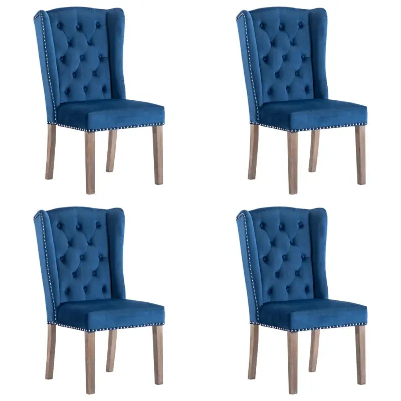 Eetkamerstoelen van massief rubberwood met zacht fluwelen bekleding - Blauw / 4 - Eetkamerstoelen