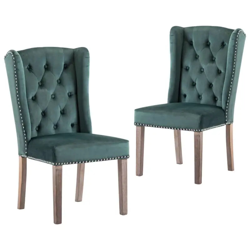 Eetkamerstoelen van massief rubberwood met zacht fluwelen bekleding - Donkergroen / 2 - Eetkamerstoelen