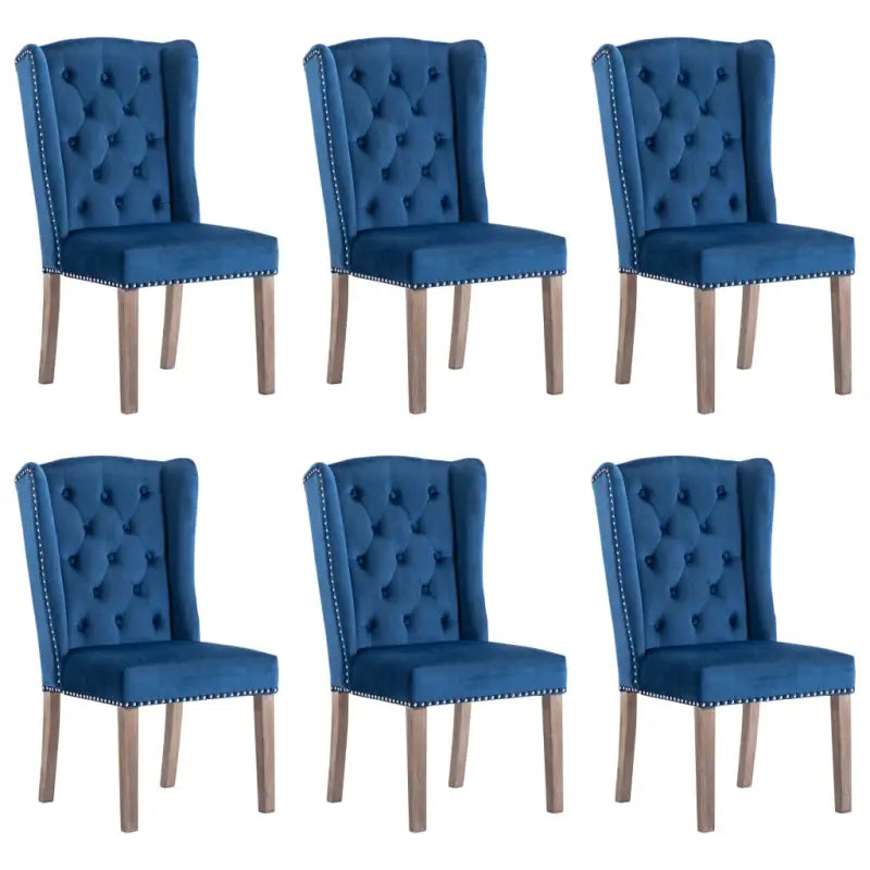 Eetkamerstoelen van massief rubberwood met zacht fluwelen bekleding - Blauw / 6 - Eetkamerstoelen
