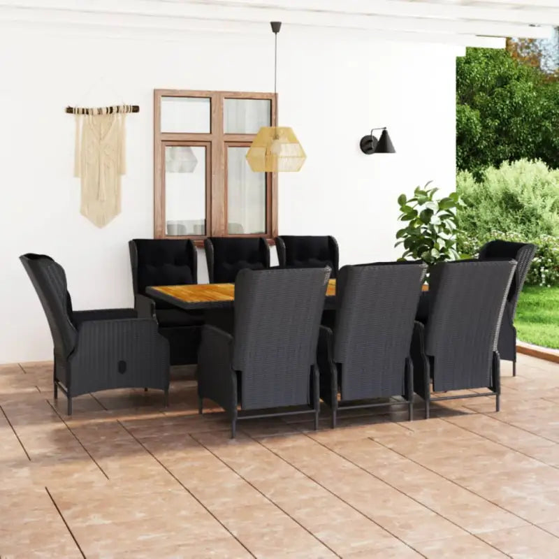 Eetset in poly rattan met comfortabele afmetingen stoelen voor buiten - Donkergrijs en zwart - Tuinsets