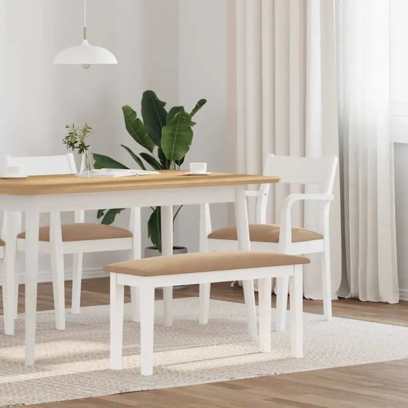 Eettafelbank met houten poten voor een comfortabele zitervaring - Wit en bruin - Keuken- & eettafelbanken