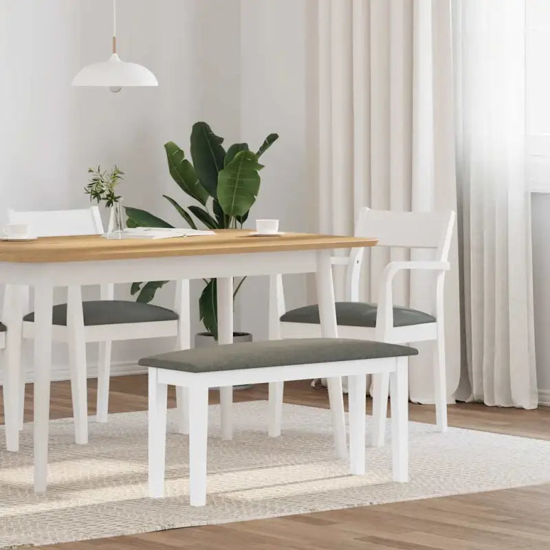 Eettafelbank met houten poten voor een comfortabele zitervaring - Wit en grijs - Keuken- & eettafelbanken