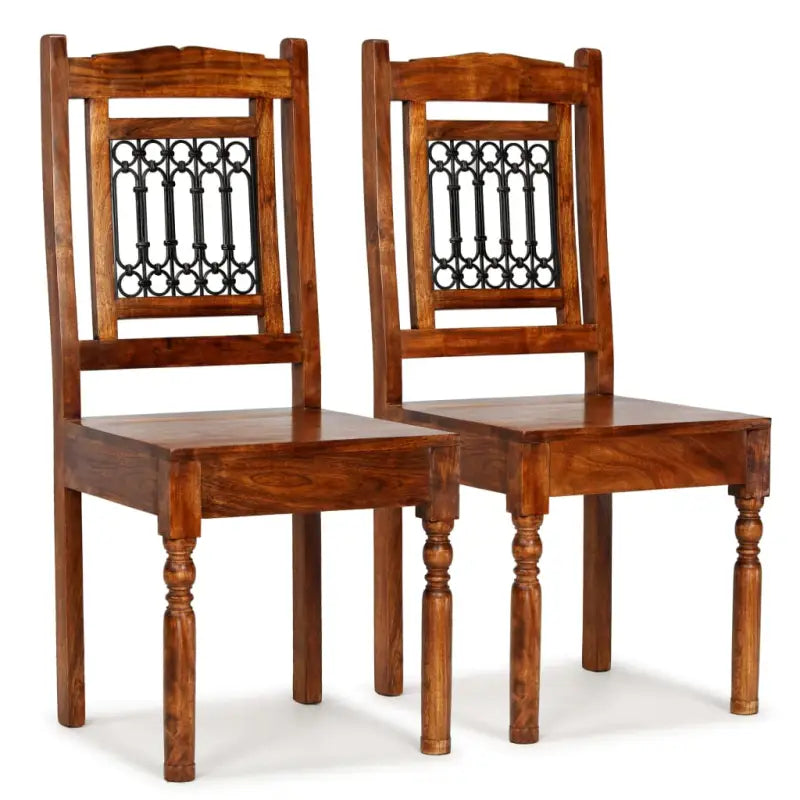 Eettafelstoelen set van 2 in massief acaciahout met honingkleurige afwerking - Eetkamerstoelen