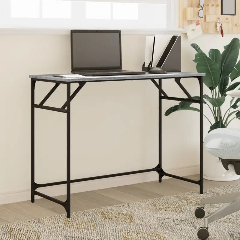 Elegant bureau met stevig tafelblad in grijs sonoma en gepoedercoat staal - Bureaus