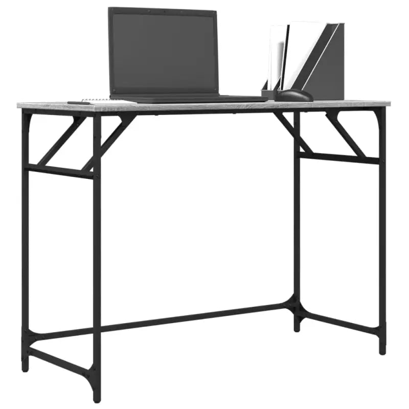 Elegant bureau met stevig tafelblad in grijs sonoma en gepoedercoat staal - Bureaus