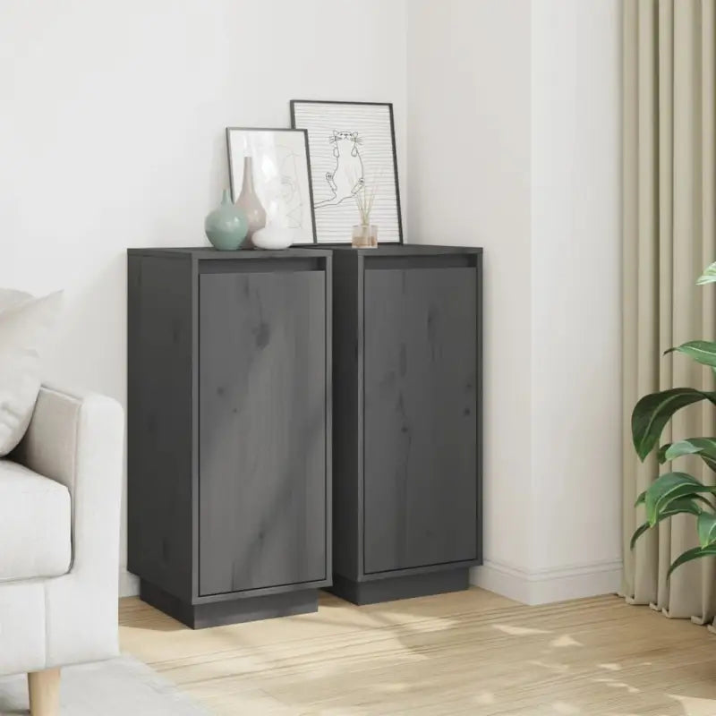 Elegant dressoir van massief grenenhout met klassieke uitstraling - Grijs / 2 - Dressoirs & buffetkasten