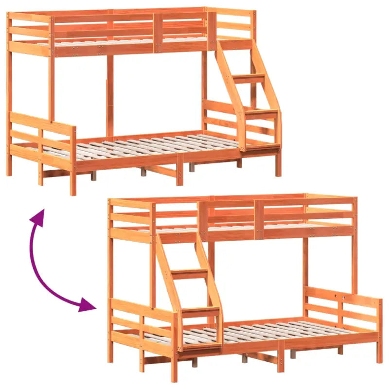 Elegant metalen stapelbed met massief grenenhout voor compacte kamers - Wasbruin / 1 - Bedden & bedframes