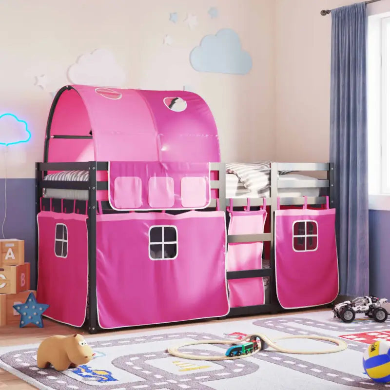 Elegant metalen stapelbed van massief grenenhout voor kleine kamers - Zwart en roze / 90 x 190 cm - Bedden & bedframes