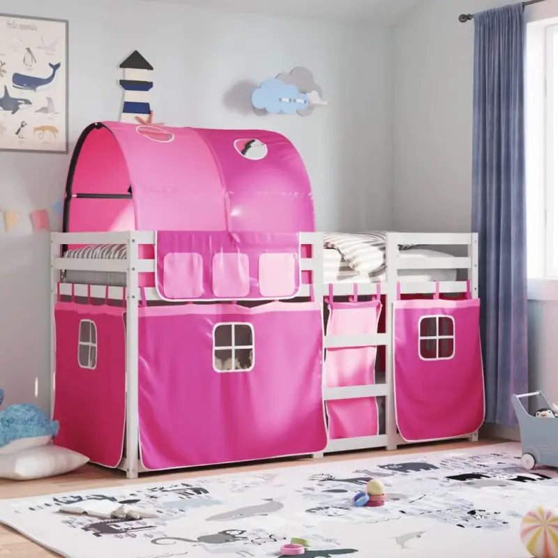 Elegant metalen stapelbed van massief grenenhout voor kleine kamers - Wit en roze / 90 x 200 cm - Bedden & bedframes