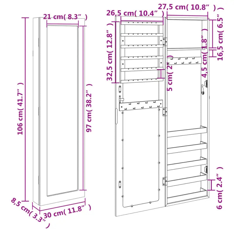 Elegant sieradenkast met spiegel en bewerkt hout - Wit / 1 - Spiegels