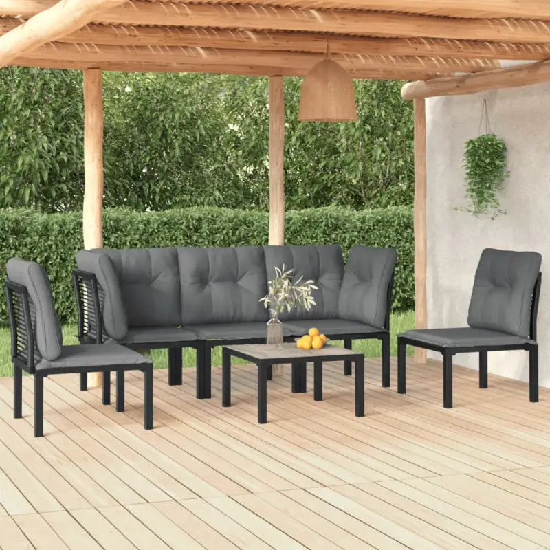 Elegant tuinset met weerbestendig PE-rattan en gepoedercoat staal afmetingen - 2x hoek + 3x midden + Tafel - Tuinsets