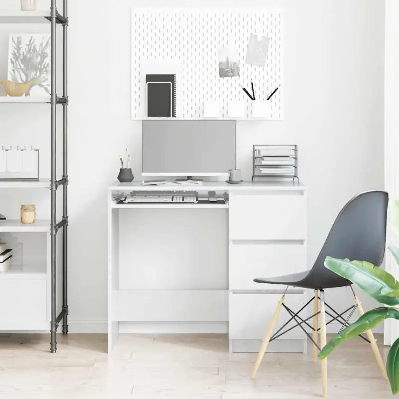 Elegante bureau van bewerkt hout met hoogglans wit afwerking - Bureaus