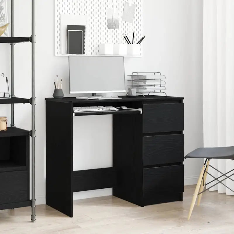 Elegante bureau van bewerkt hout met hoogglans wit afwerking - Zwart eiken - Bureaus