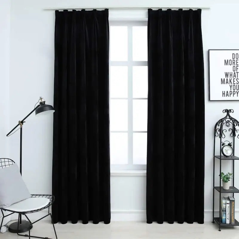 Elegante fluwelen gordijnen met metalen haken en snelle levering bevat - Zwart / 140 x 225 cm / 2 - Gordijnen & vitrages