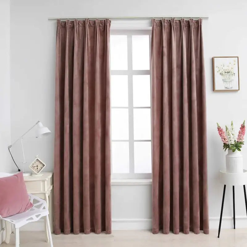 Elegante fluwelen gordijnen met metalen haken en snelle levering bevat - Antiekroze / 140 x 245 cm / 2 - Gordijnen &