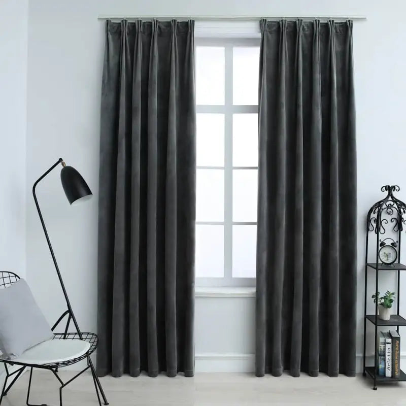 Elegante fluwelen gordijnen met metalen haken en snelle levering bevat - Antraciet / 140 x 245 cm / 2 - Gordijnen &