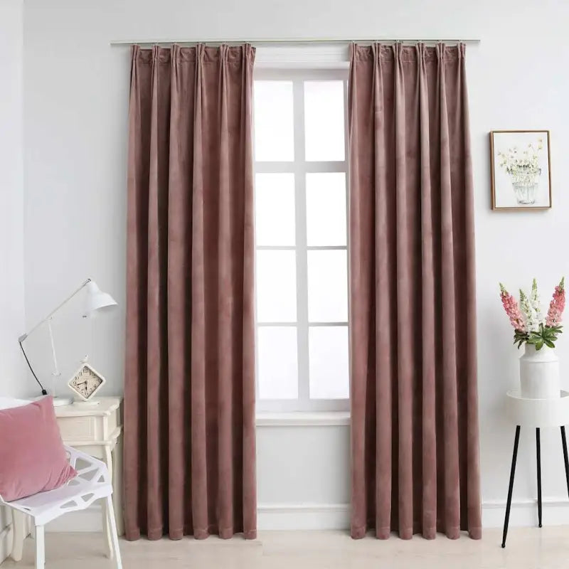 Elegante fluwelen gordijnen met metalen haken en snelle levering bevat - Antiekroze / 140 x 175 cm / 2 - Gordijnen &