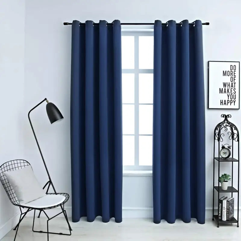 Elegante gordijnen met metalen ringen voor privacy en lichtblokkering levering bevat - Blauw / 140 x 225 cm / 1