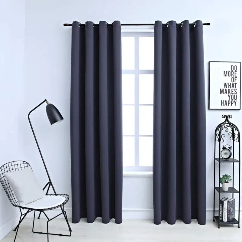 Elegante gordijnen met metalen ringen voor privacy en lichtblokkering levering bevat - Antraciet / 140 x 245 cm / 1