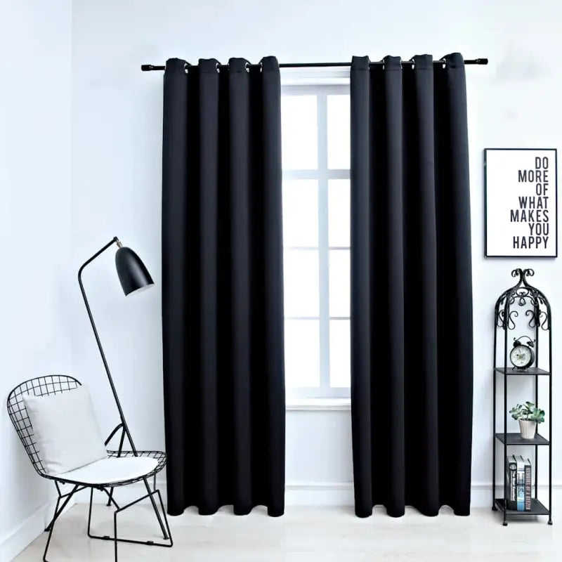 Elegante gordijnen met metalen ringen voor privacy en lichtblokkering levering bevat - Zwart / 140 x 245 cm / 1