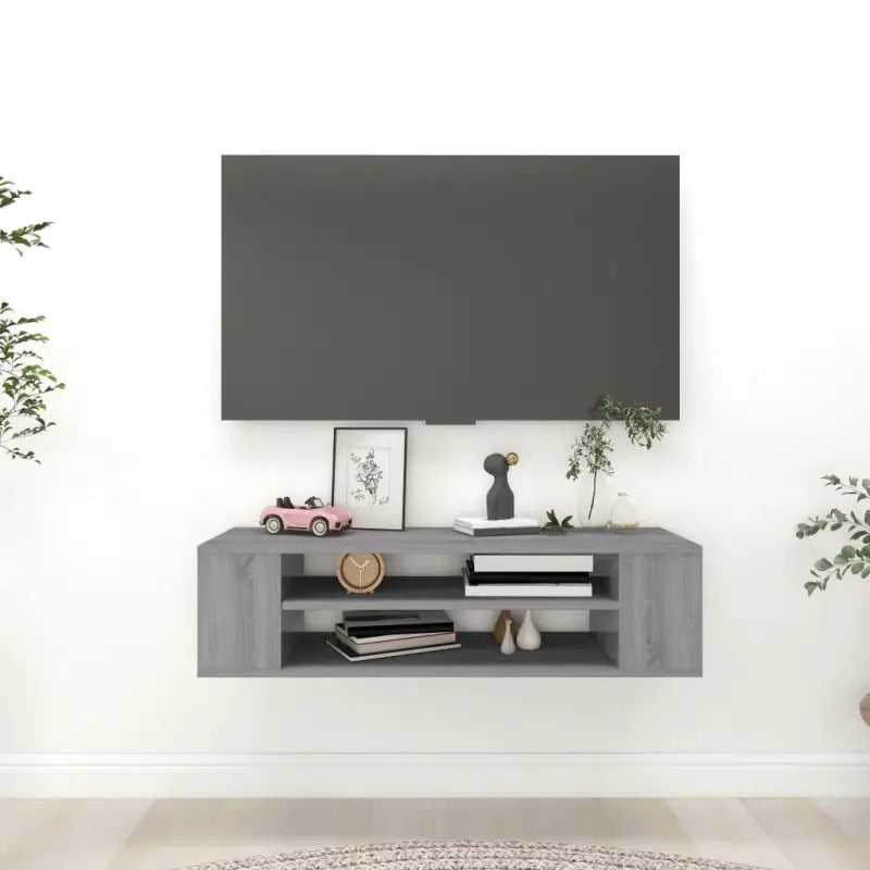 Elegante hangend tv-meubel van bewerkt hout met opbergruimte - Grijs sonoma / 1 - Tv-meubels
