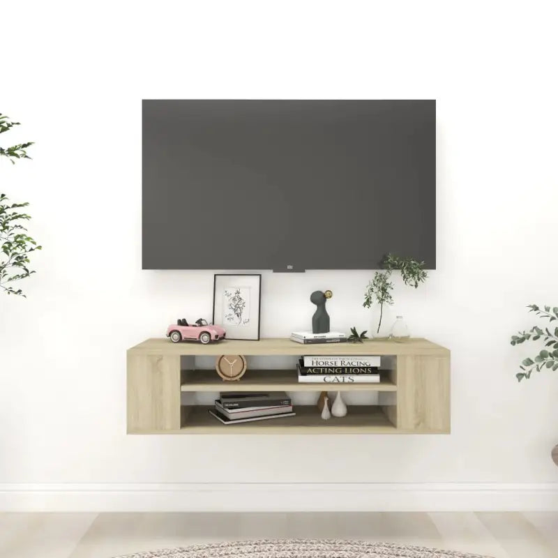 Elegante hangend tv-meubel van bewerkt hout met opbergruimte - Sonoma eiken / 1 - Tv-meubels