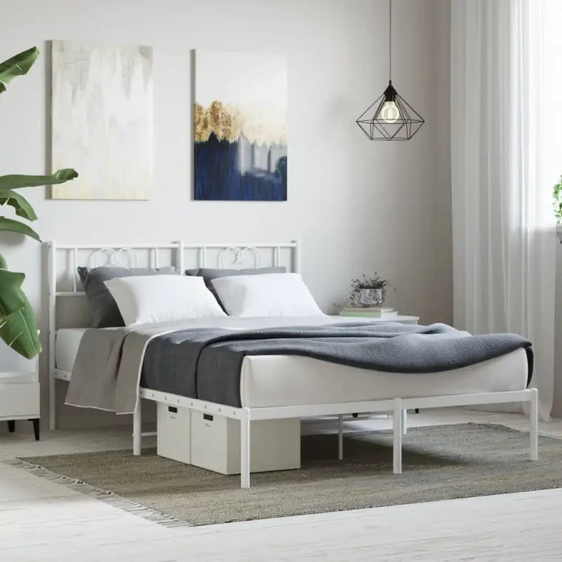 Elegante metalen bedframe met extra opbergruimte voor je slaapkamer - Wit / 120 x 190 cm / met hoofdbord - Bedden &