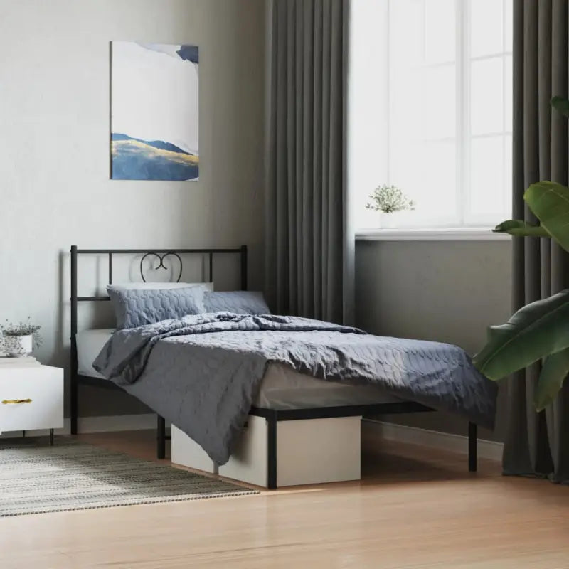 Elegante metalen bedframe met extra opbergruimte voor je slaapkamer - Zwart / 75 x 190 cm / met hoofdbord - Bedden &