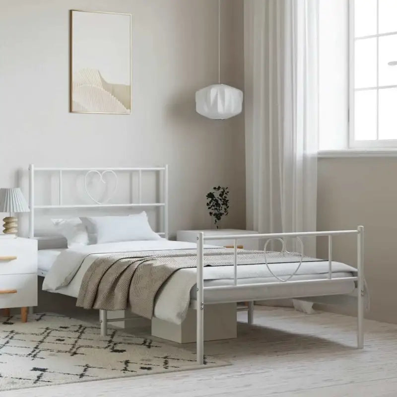 Elegante metalen bedframe met extra opbergruimte voor je slaapkamer - Wit / 100 x 200 cm / met hoofdbord & voetbord