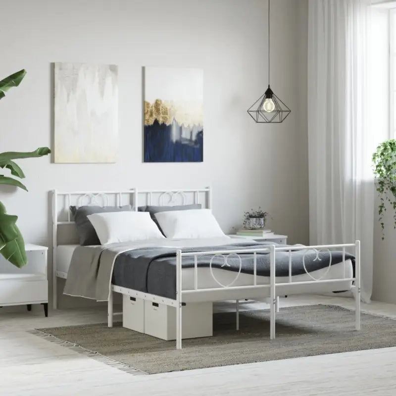 Elegante metalen bedframe met extra opbergruimte voor je slaapkamer - Wit / 160 x 200 cm / met hoofdbord & voetbord