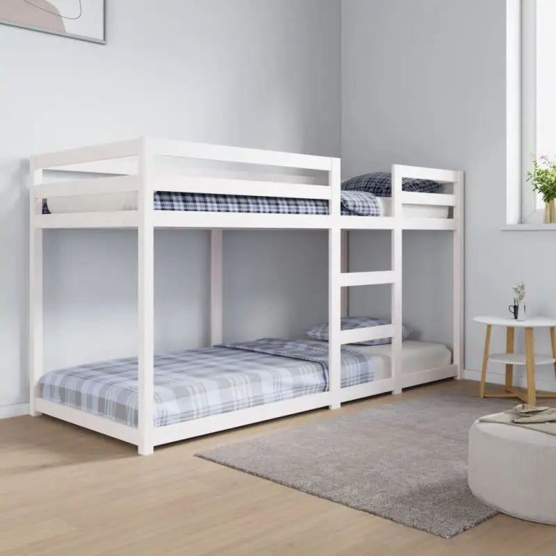 Elegante metalen stapelbed met massief grenenhout voor compacte kamers - Wit / 80 x 200 cm - Bedden & bedframes