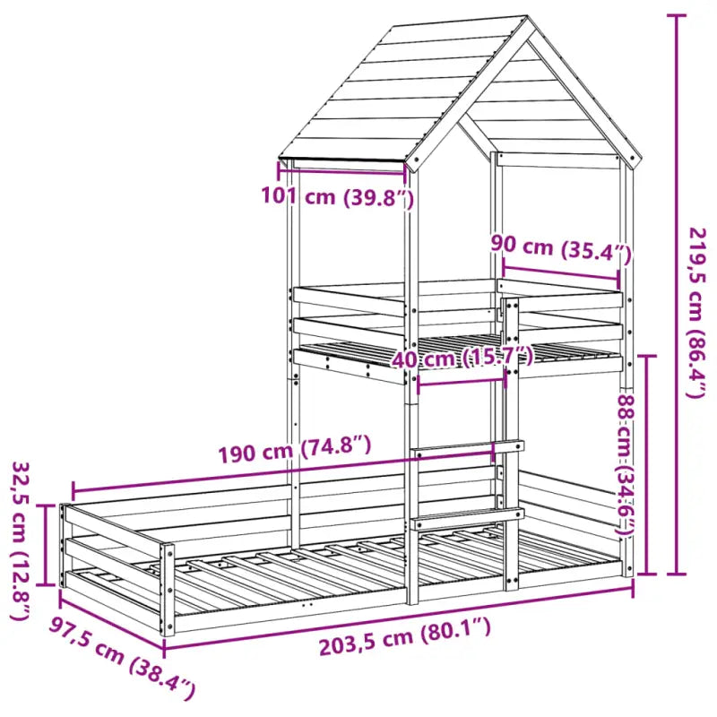 Elegante metalen stapelbed met massief grenenhout voor kleine kamers - Bedden & bedframes