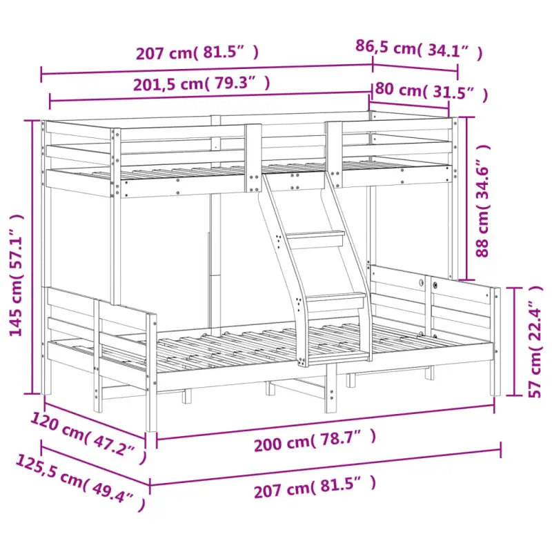 Elegante metalen stapelbed met massief grenenhout voor kleine kamers - Bedden & bedframes