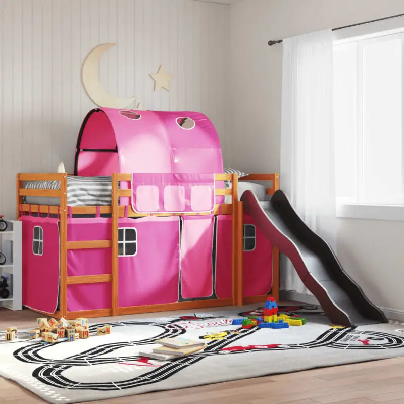 Elegante metalen stapelbed van massief grenenhout voor compacte kamers - bruin en roze / 90 x 190 cm - Bedden &
