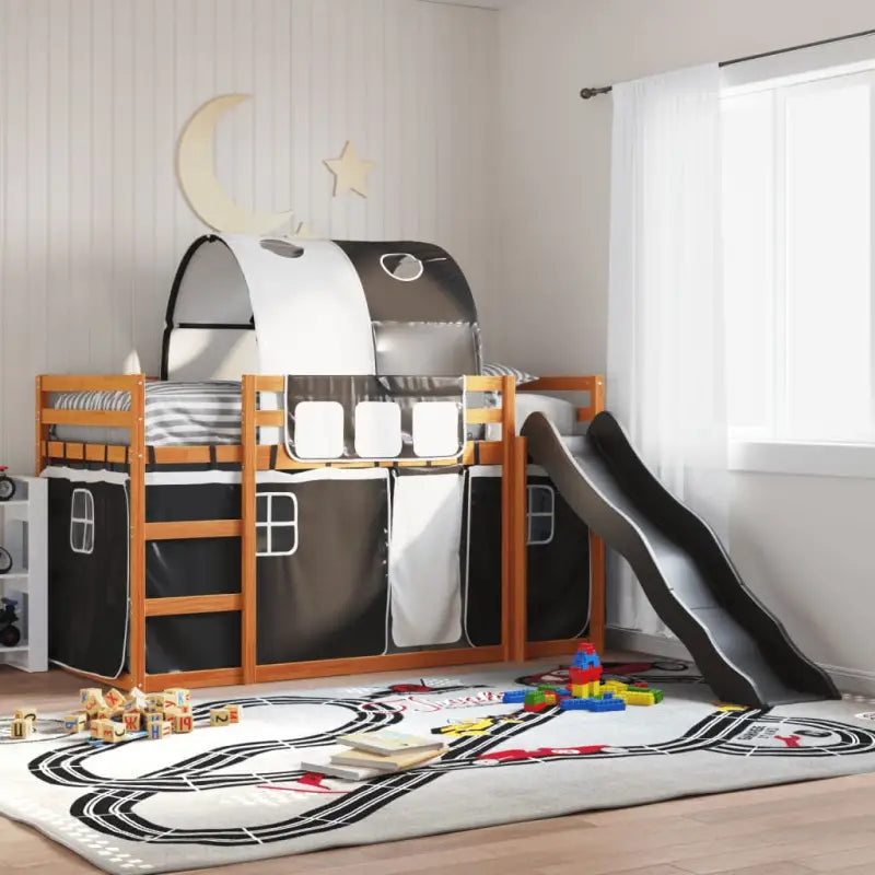 Elegante metalen stapelbed van massief grenenhout voor compacte kamers - Bruin en zwart / 90 x 190 cm - Bedden &